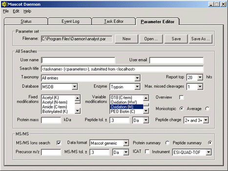 daemon parameter tab