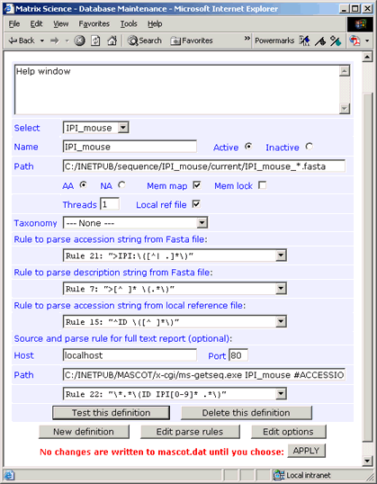 Mascot database maintenance utility