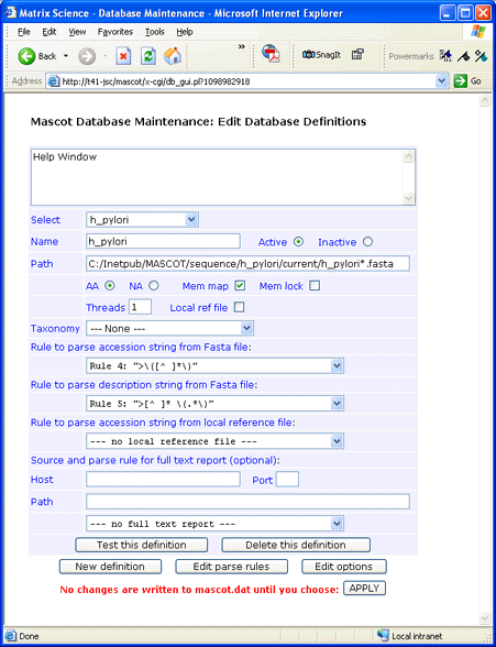 Mascot database maintenance utility