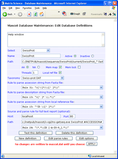 Mascot database maintenance utility