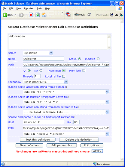 Mascot database maintenance utility