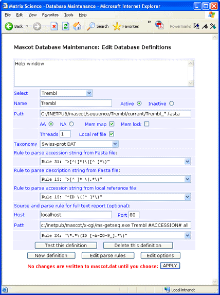 Mascot database maintenance utility