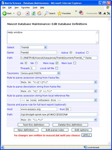 Mascot database maintenance utility