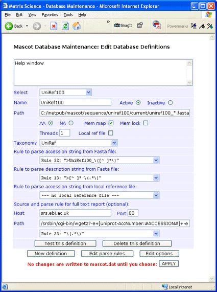 Mascot database maintenance utility
