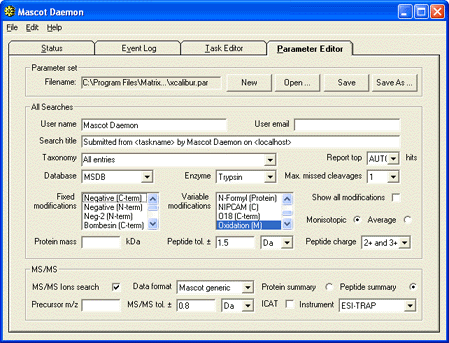 daemon parameter tab